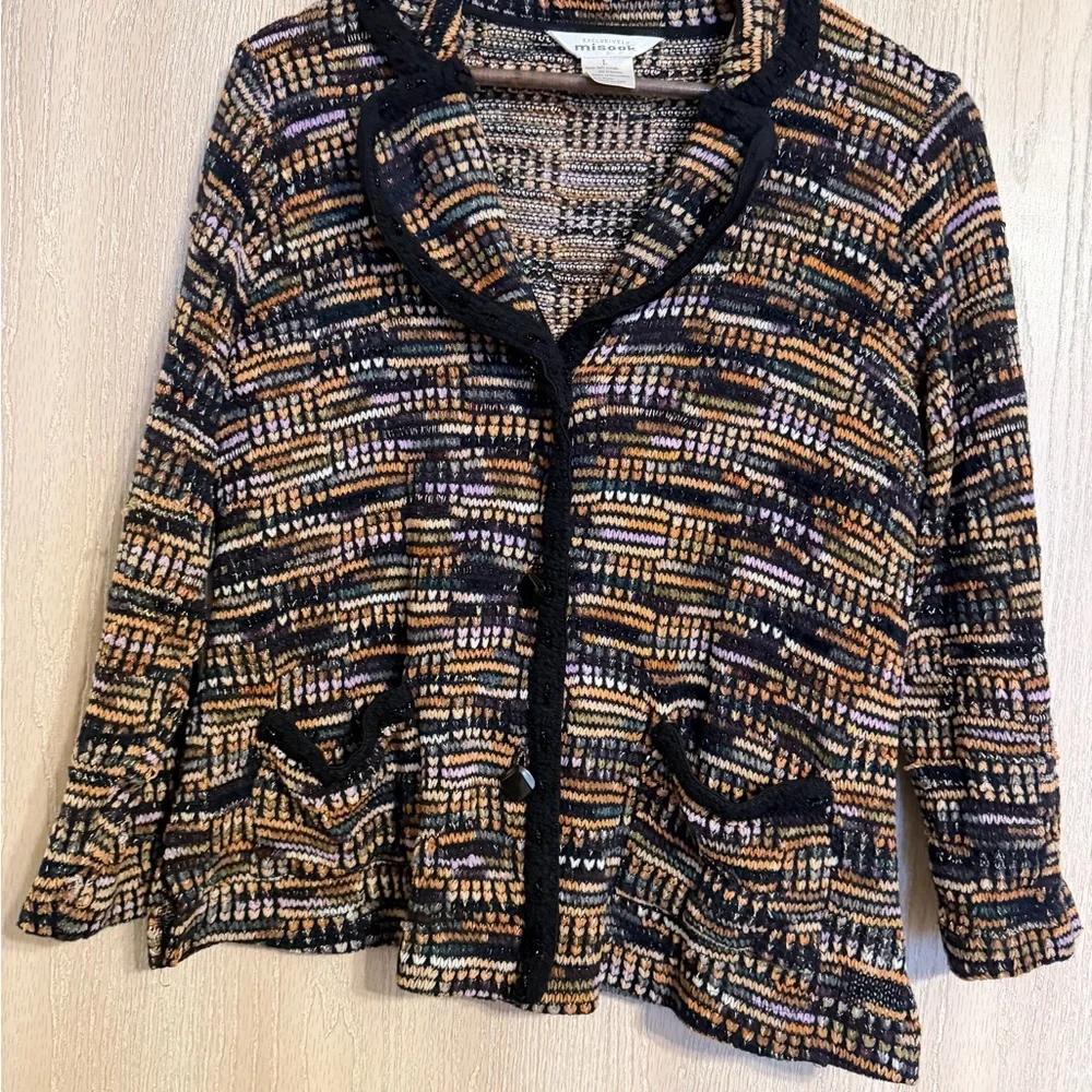 Misook Black and Gold Patterned Women's Blazer Sweater - Picture 2 of 8